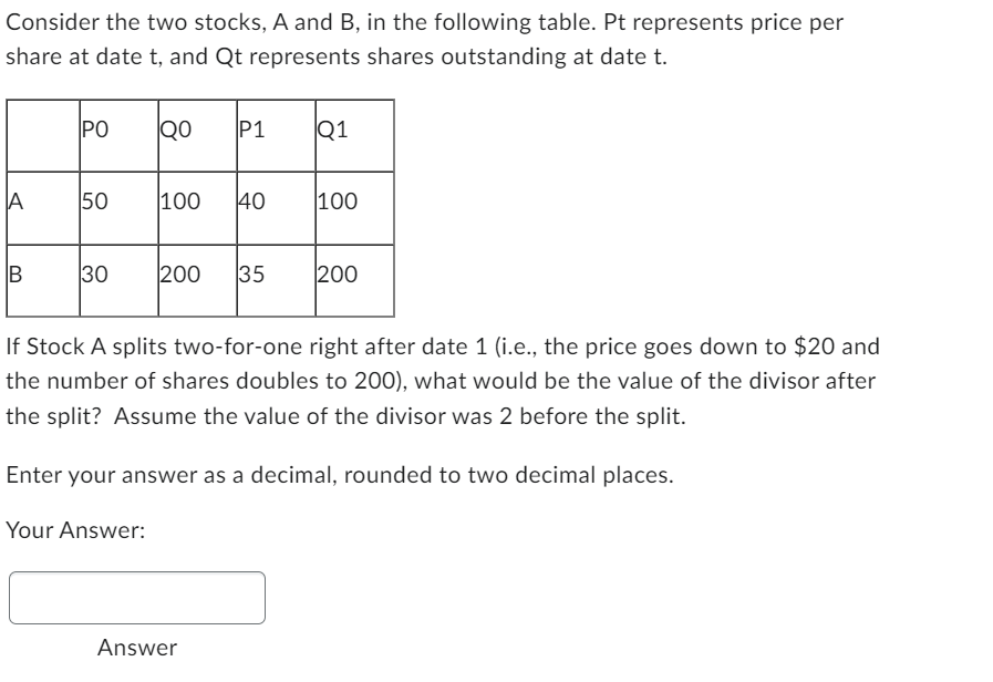 Solved Consider The Two Stocks, A And B, In The Following | Chegg.com