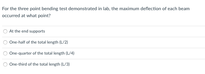Solved For the three point bending test demonstrated in lab, | Chegg.com