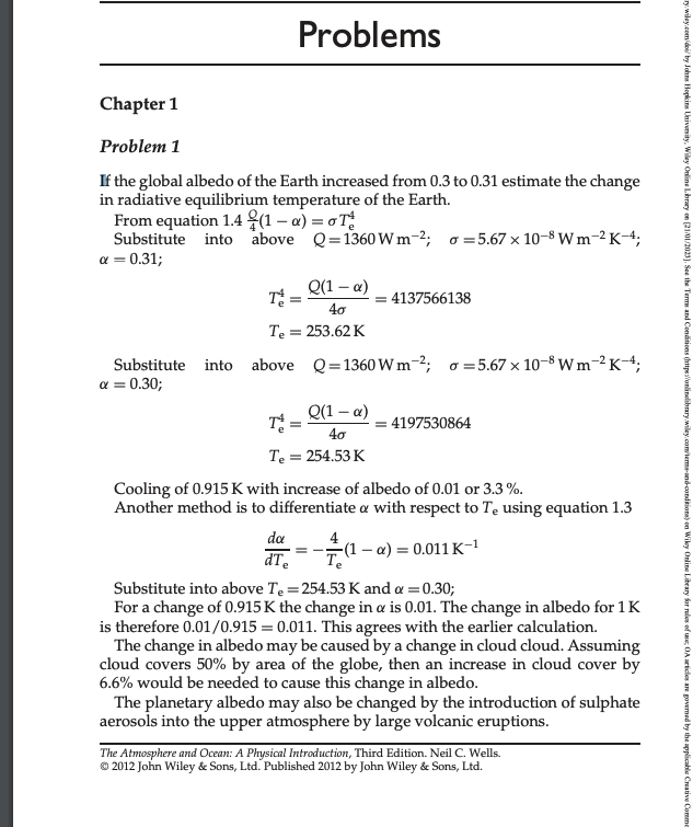 Solved If The Global Albedo Of The Earth Increased From 0.3 | Chegg.com