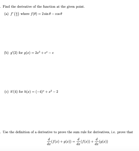 find the derivative of f x )= cos x at x 0