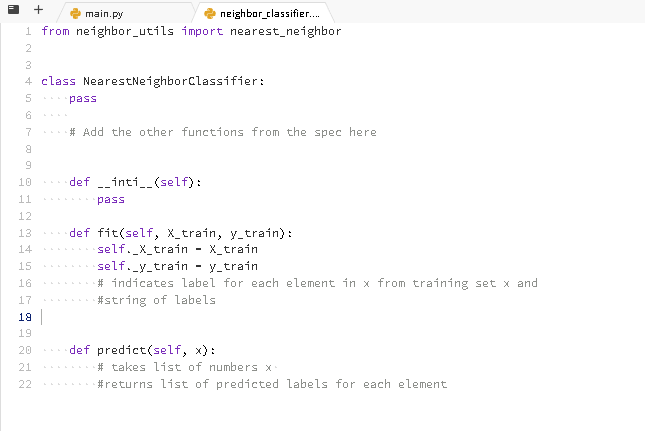 Solved NearestNeighbor Classifier In neighbor_classifier.py, | Chegg.com