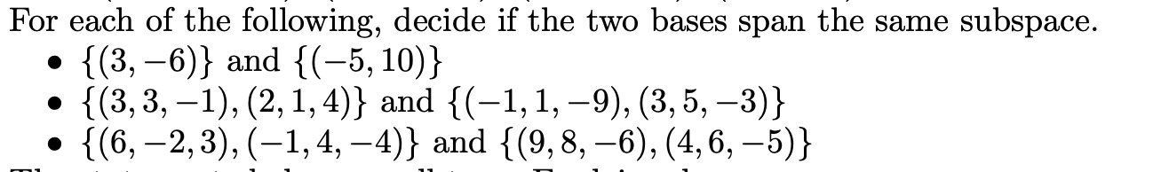 Solved For each of the following, decide if the two bases | Chegg.com