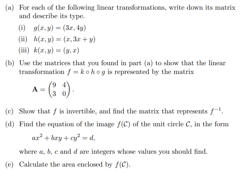 Solved (a) For each of the following linear transformations, | Chegg.com
