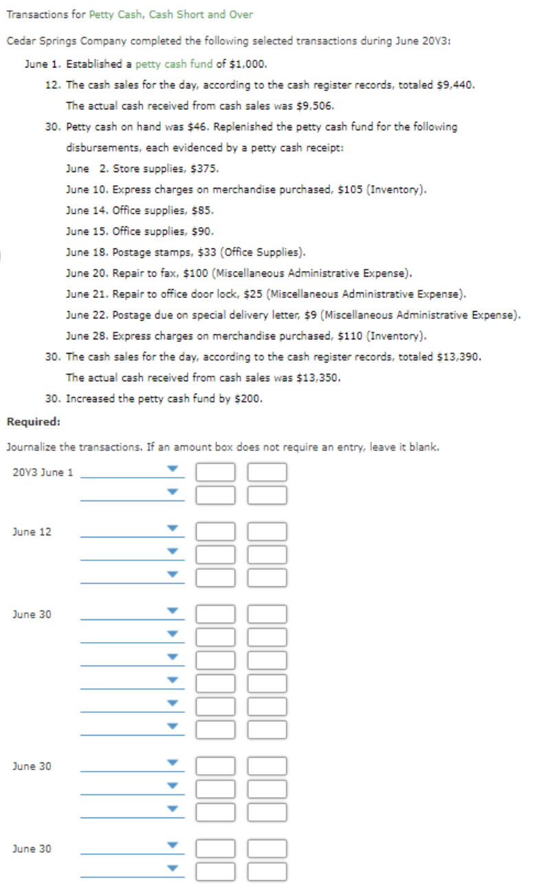 Solved Transactions for Petty Cash, Cash Short and Over | Chegg.com