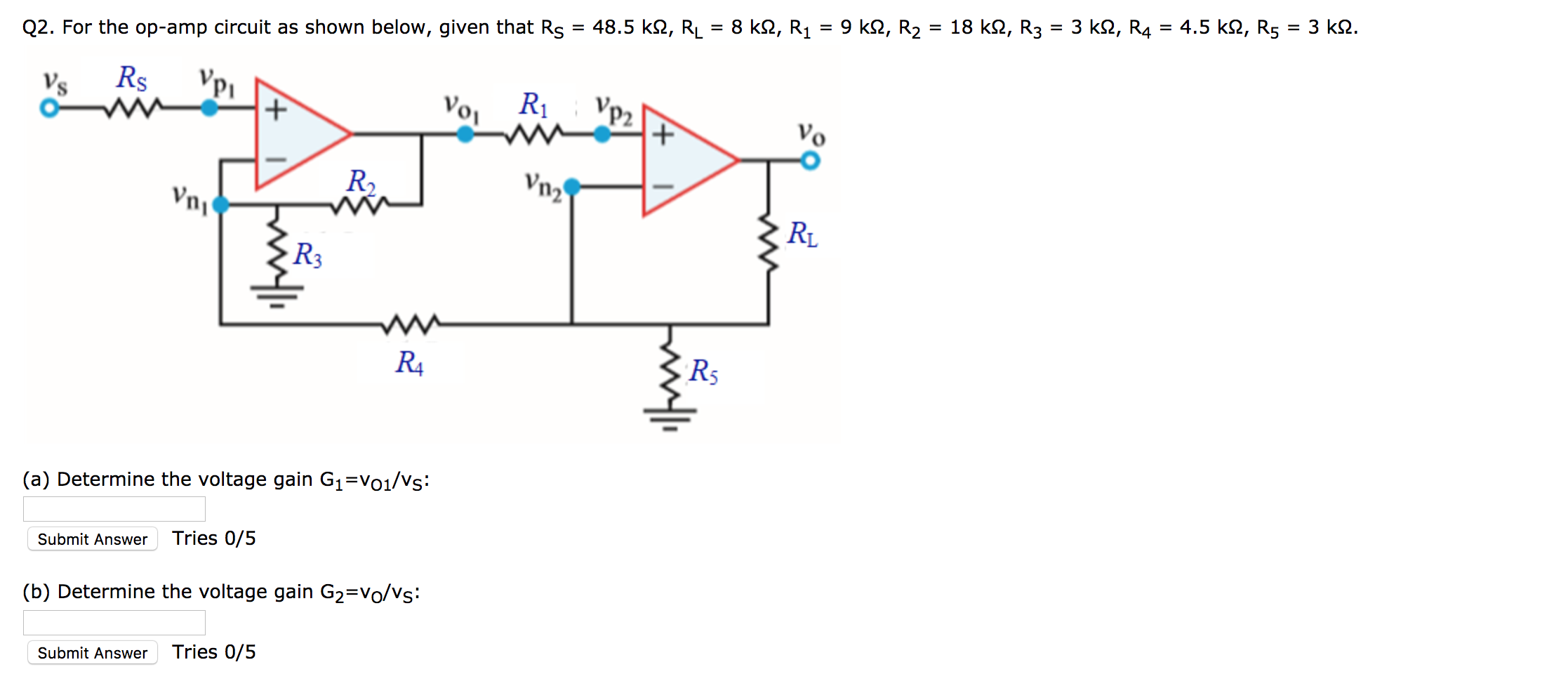 Solved Q2. For the op-amp circuit as shown below, given that | Chegg.com