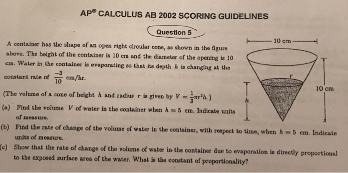 Solved AP® CALCULUS AB 2002 SCORING GUIDELINES Question 5 A | Chegg.com