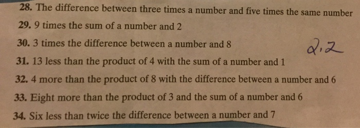 Solved The difference between three times a number and five | Chegg.com