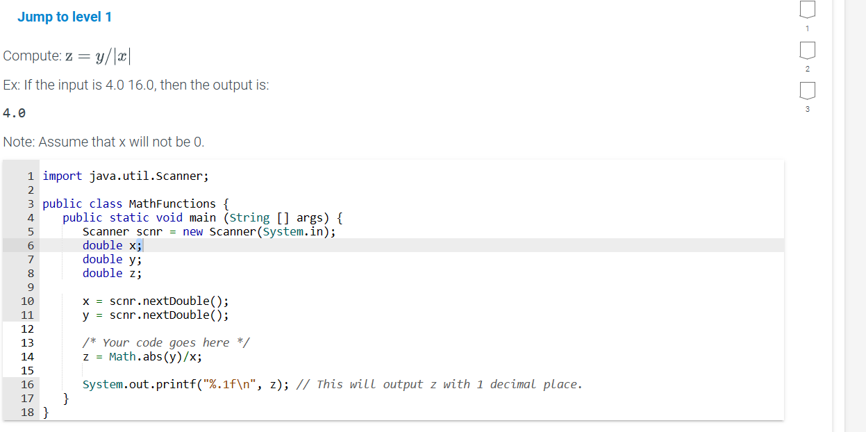 Solved Compute: z= /| |Ex: If the input is 4.0 16.0, then | Chegg.com