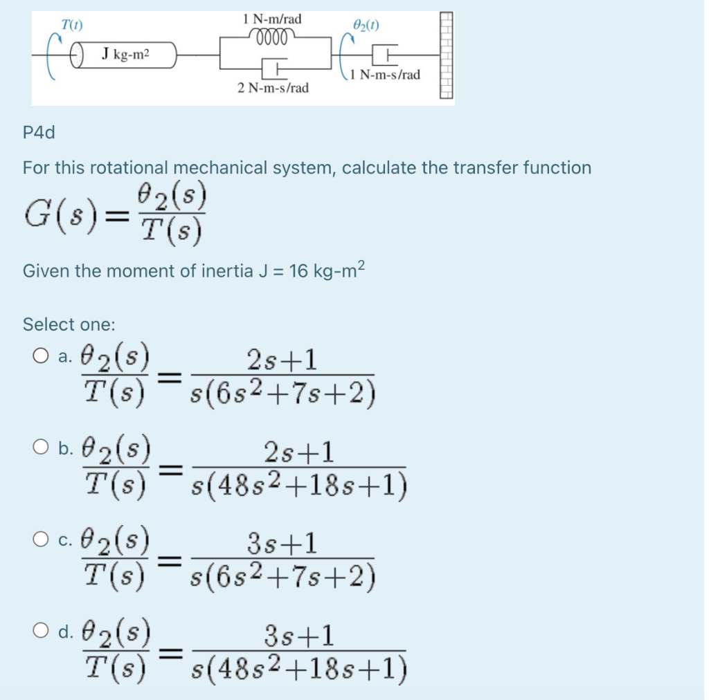Solved T(1) 1 N-m/rad Oooo 02(1) J kg-m2 165 ΕΗΗΗΗΗΕ 1 | Chegg.com
