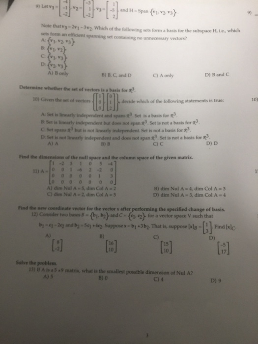 Solved 9) Note thatvs-2v1-32 Which of the following sets | Chegg.com