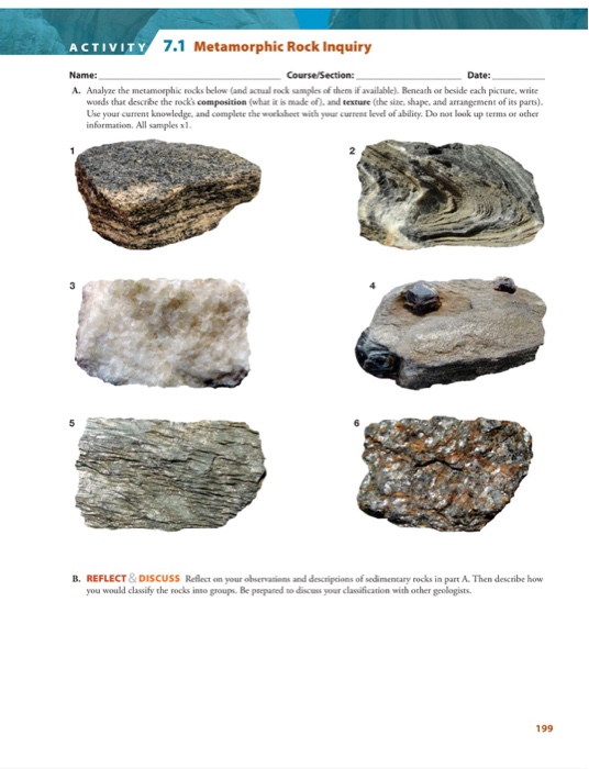 Solved A CTIVITY 7.1 Metamorphic Rock Inquiry Name: Date: A. | Chegg.com