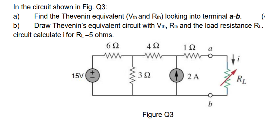 Solved In the circuit shown in Fig. Q3: a) Find the Thevenin | Chegg.com