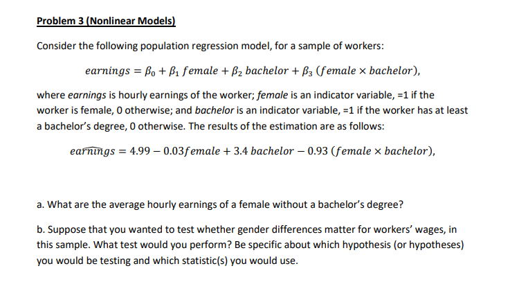 Solved Problem 3 (Nonlinear Models) Consider The Following | Chegg.com