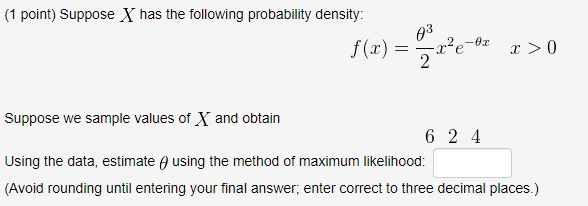 Solved (1 point) Suppose X has the following probability | Chegg.com