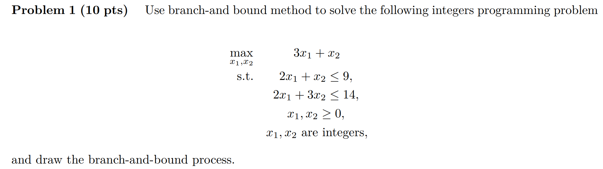 Solved Problem 1 (10 pts) Use branch-and bound method to | Chegg.com