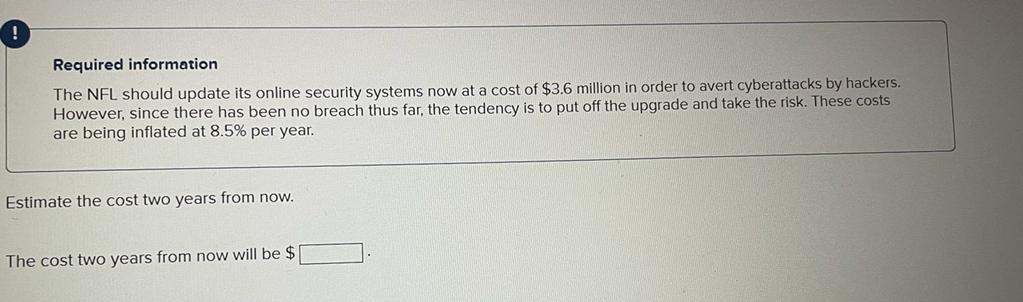 Solved Required information The NFL should update its online | Chegg.com