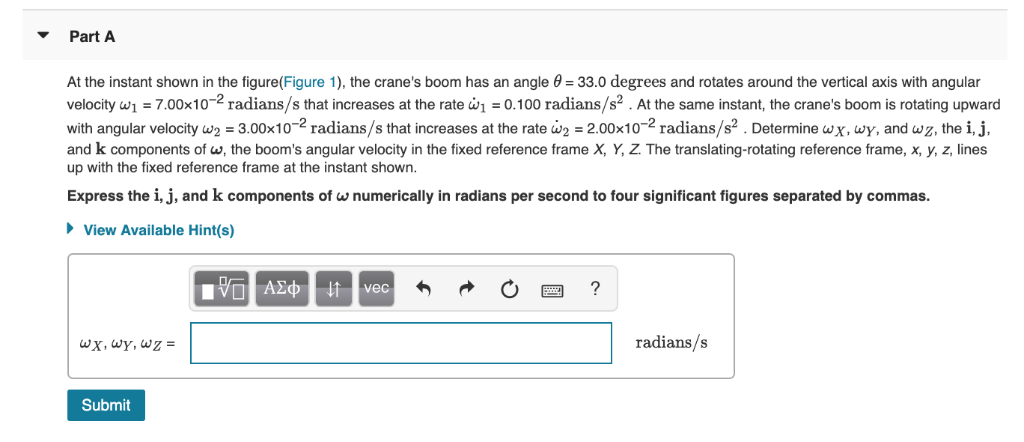 Solved Part A At the instant shown in the figure (Figure 1), | Chegg.com