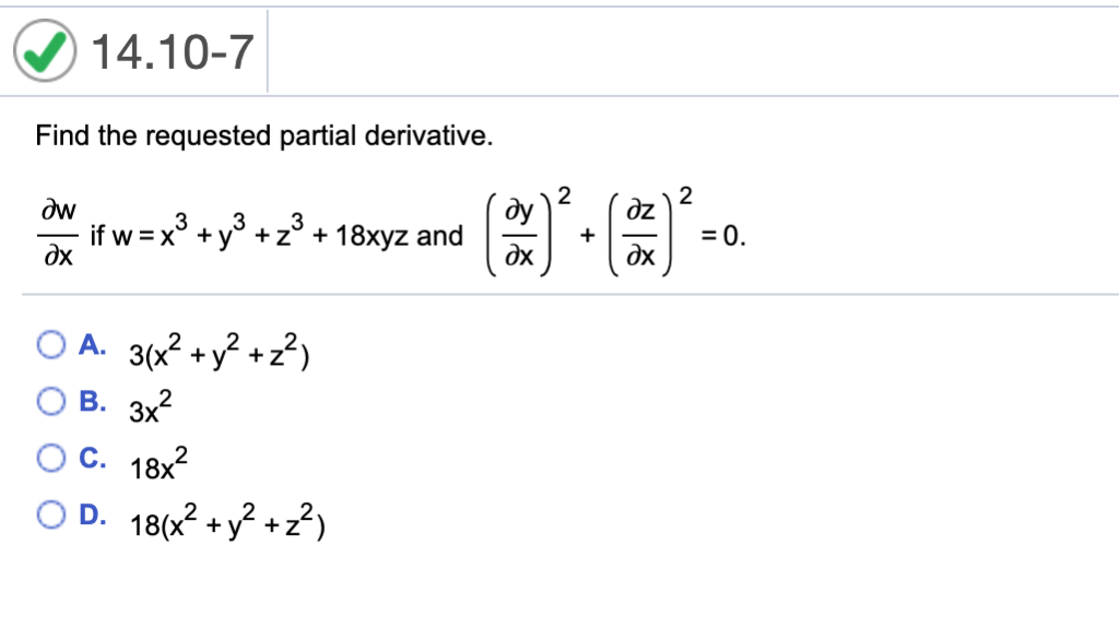 Solved 14 10 7 Find The Requested Partial Derivative H Chegg Com