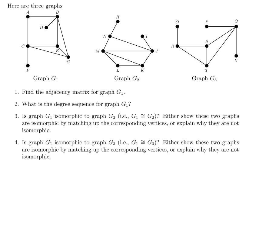 Solved Here are three graphs Graph G1 1. Find the adjacency | Chegg.com