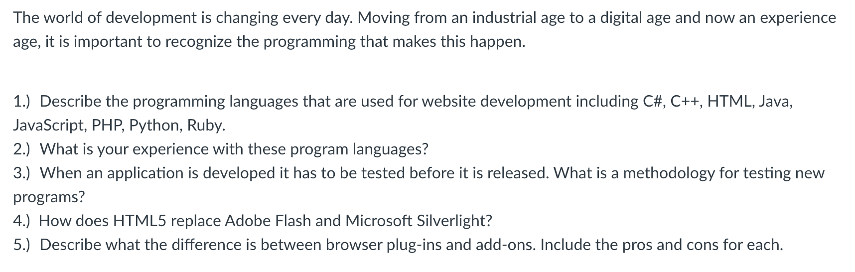 Solved The world of development is changing every day. | Chegg.com