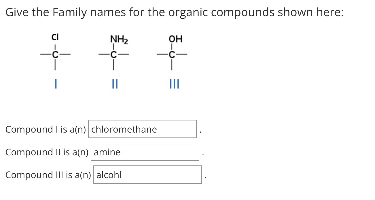Solved Give the Family names for the organic compounds shown | Chegg.com