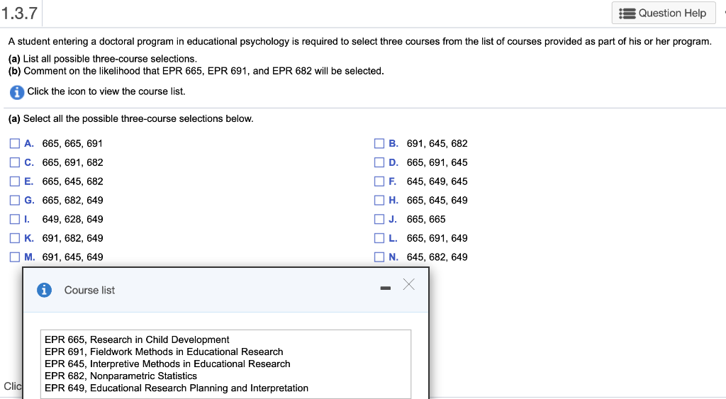 Solved 1.3.7 Question Help A Student Entering A Doctoral | Chegg.com