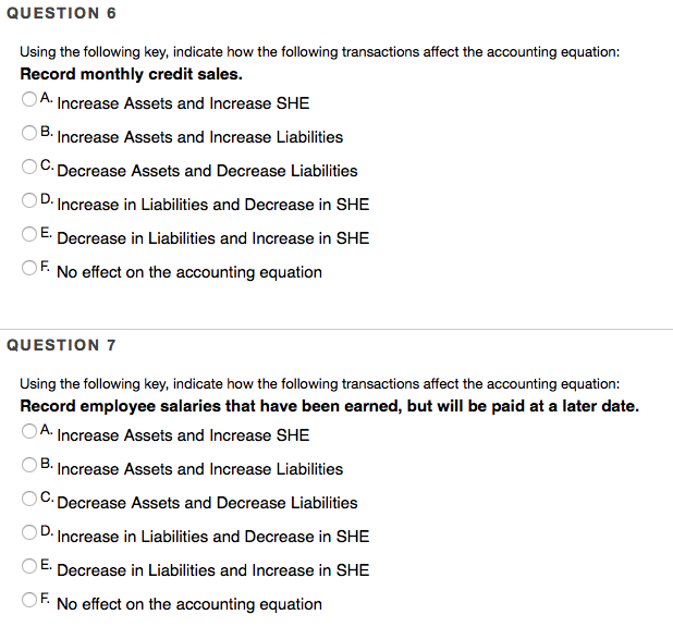 Solved QUESTION 6 Using the following key, indicate how the | Chegg.com