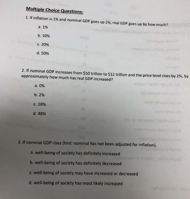 Solved Multiple Choice Questions 1. If inflation is 1% and | Chegg.com