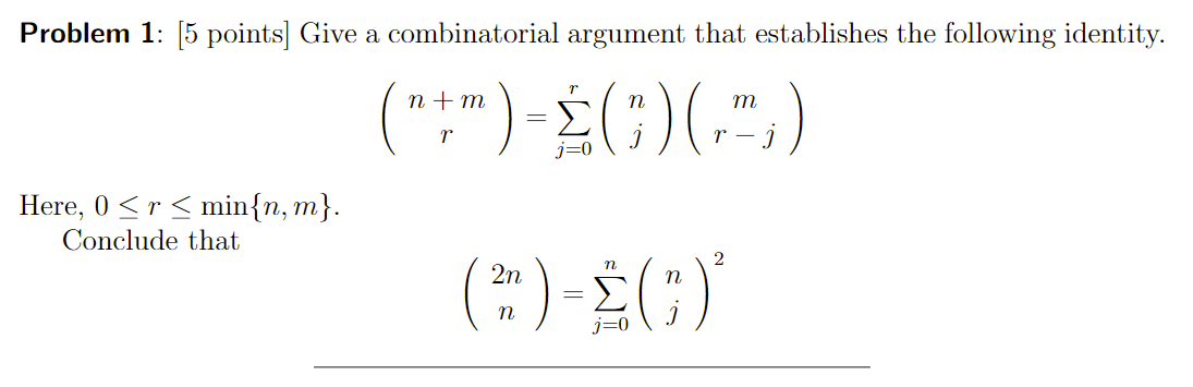 Solved Problem 1: [5 Points] Give A Combinatorial Argument | Chegg.com