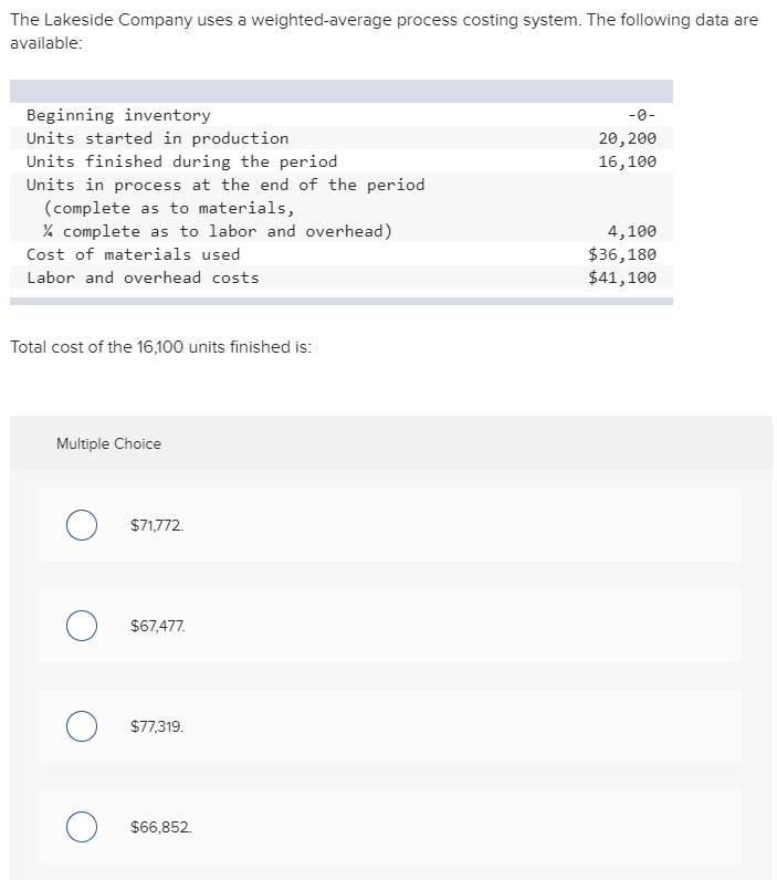 Solved The Lakeside Company uses a weighted average process | Chegg.com