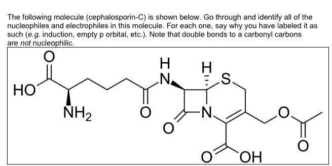 Solved The Following Molecule Cephalosporin C Is Shown Chegg Com