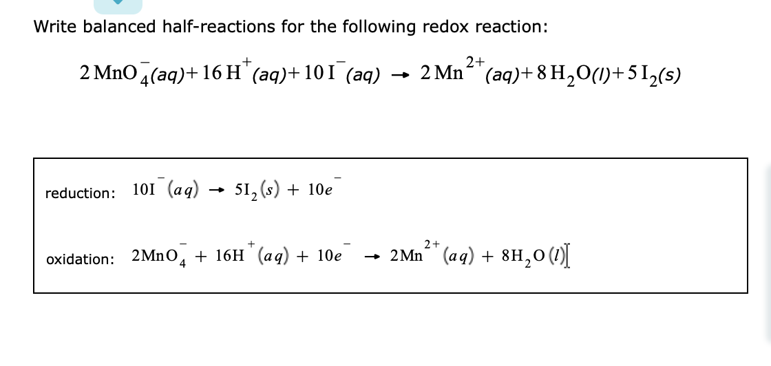 Solved Write balanced half-reactions for the following redox | Chegg.com