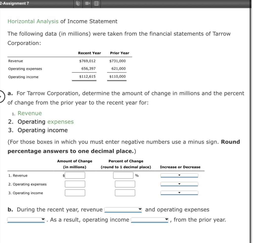 Solved Horizontal Analysis of Income Statement The following | Chegg.com