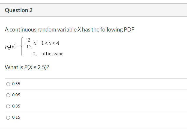 Solved Question 2 A continuous random variable X has the | Chegg.com