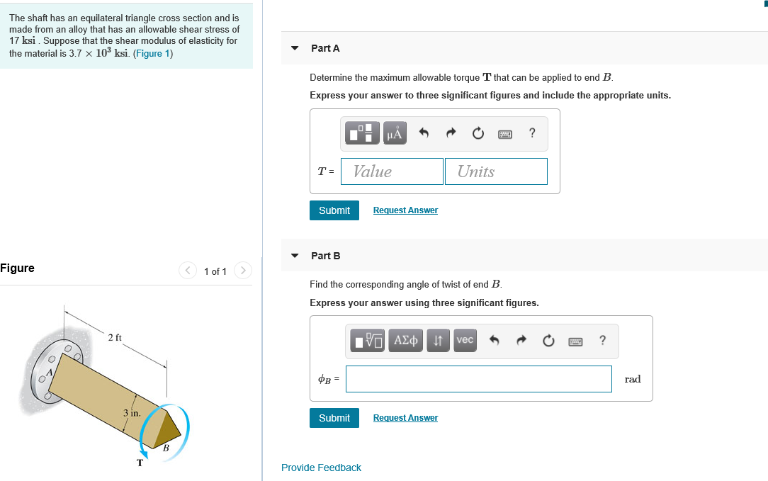 Solved The Shaft Has An Equilateral Triangle Cross Section