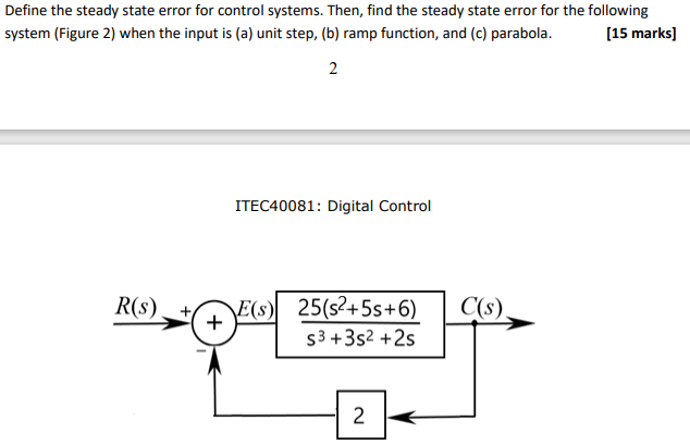 Solved Define the steady state error for control systems. | Chegg.com