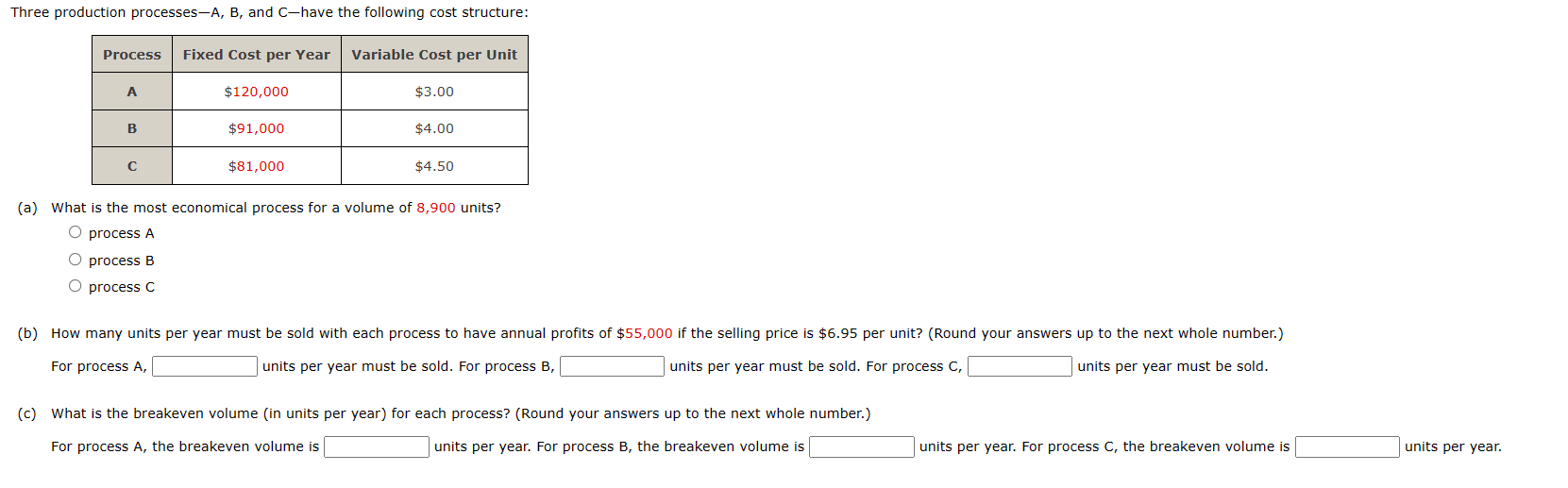 Solved Three Production Processes-A, B, And C-have The | Chegg.com