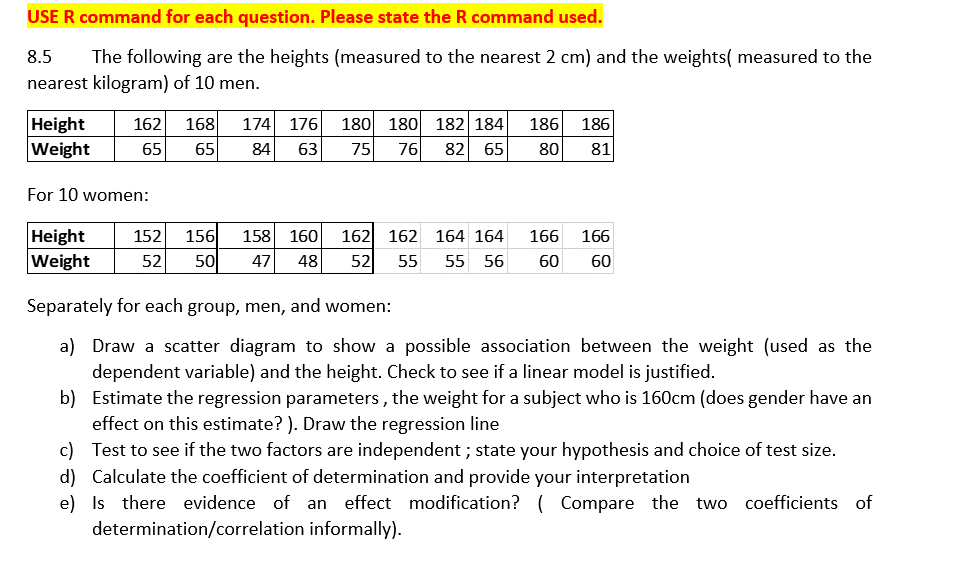 Solved USE R command for each question. Please state the R | Chegg.com