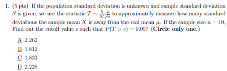 Solved 1. (5 pts) If the population standard deviation is | Chegg.com