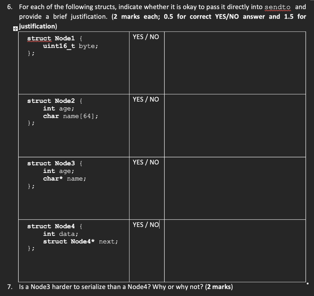 Solved 6. For each of the following structs, indicate | Chegg.com