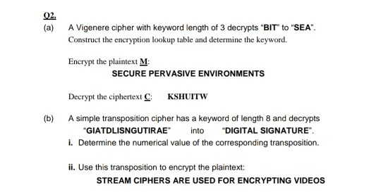 solved: write in java vigenere cipher encryption... Solved 02. (a) A Vigenere cipher with keyword length of 3 | Chegg.com