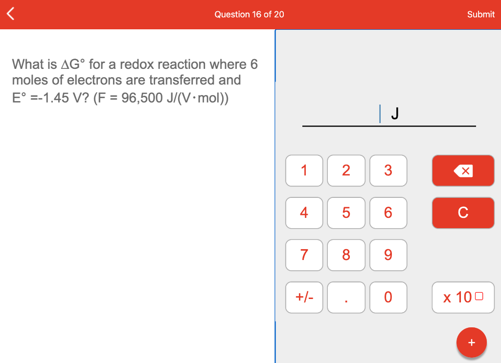 Solved R Question 16 Of Submit What Is Agº For A Red Chegg Com