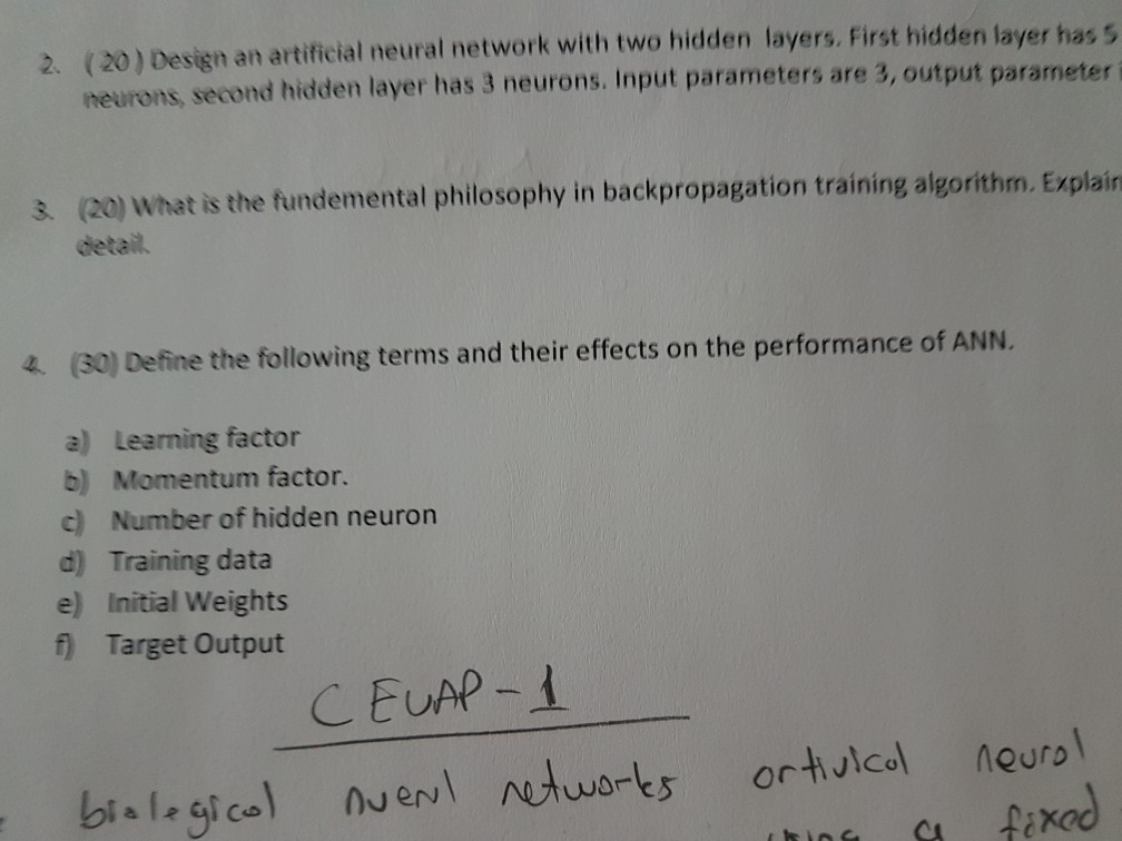 Solved 2. (20) Design an artificial neural network with two | Chegg.com
