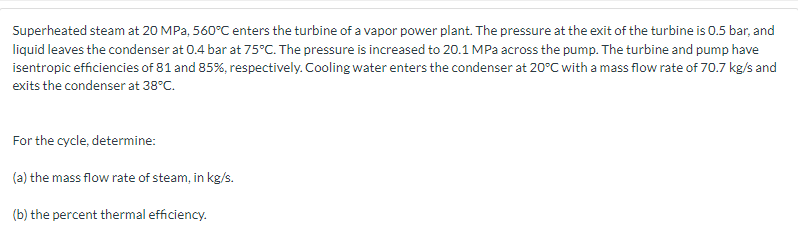 Solved Superheated Steam At 20MPa,560∘C Enters The Turbine | Chegg.com