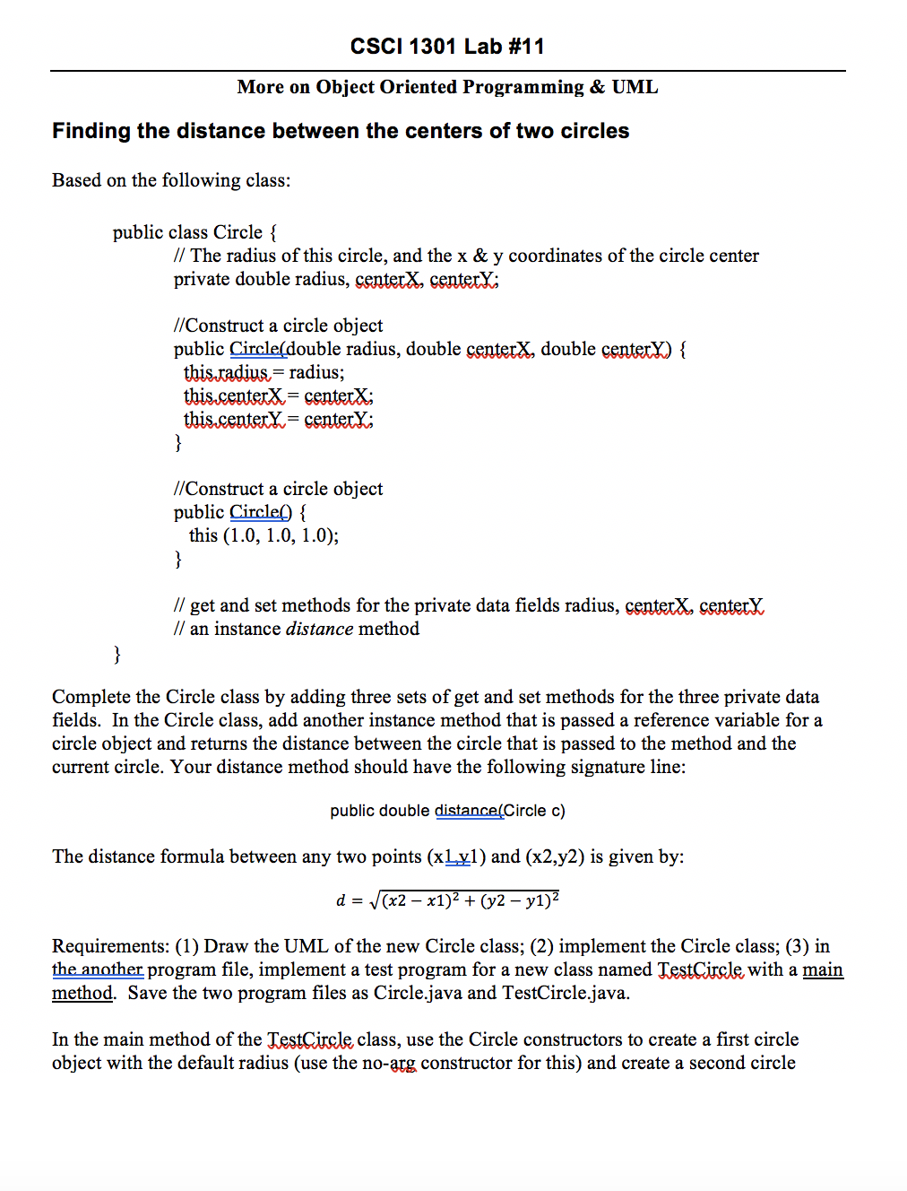 Solved CSCI 1301 Lab #11 More On Object Oriented Programming | Chegg.com