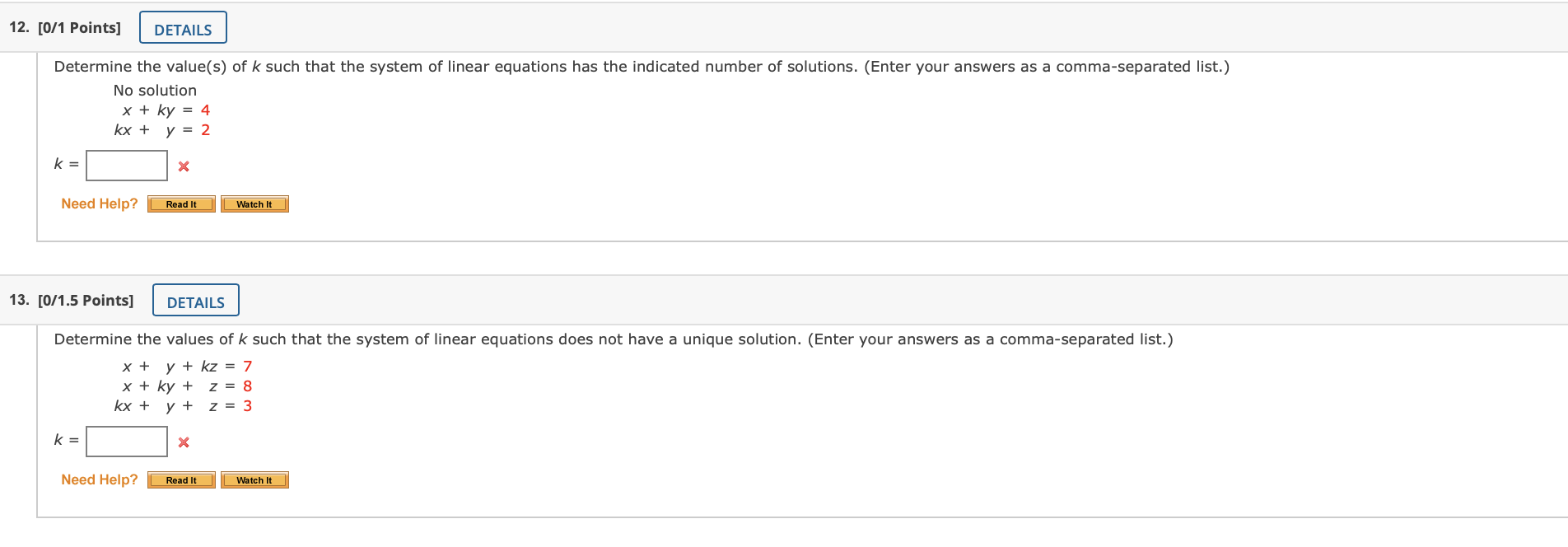 Solved 12 [0 1 Points] Details Determine The Value S Of K