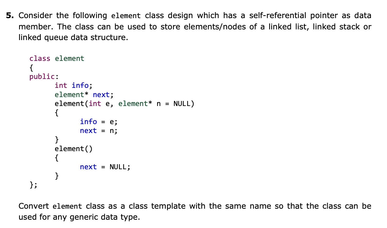 Solved Consider the following element class design which has | Chegg.com