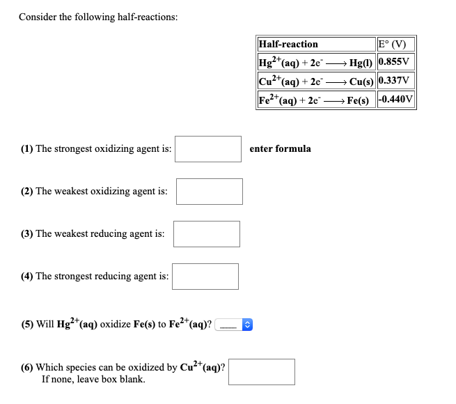 solved-consider-the-following-half-reactions-half-reaction-chegg