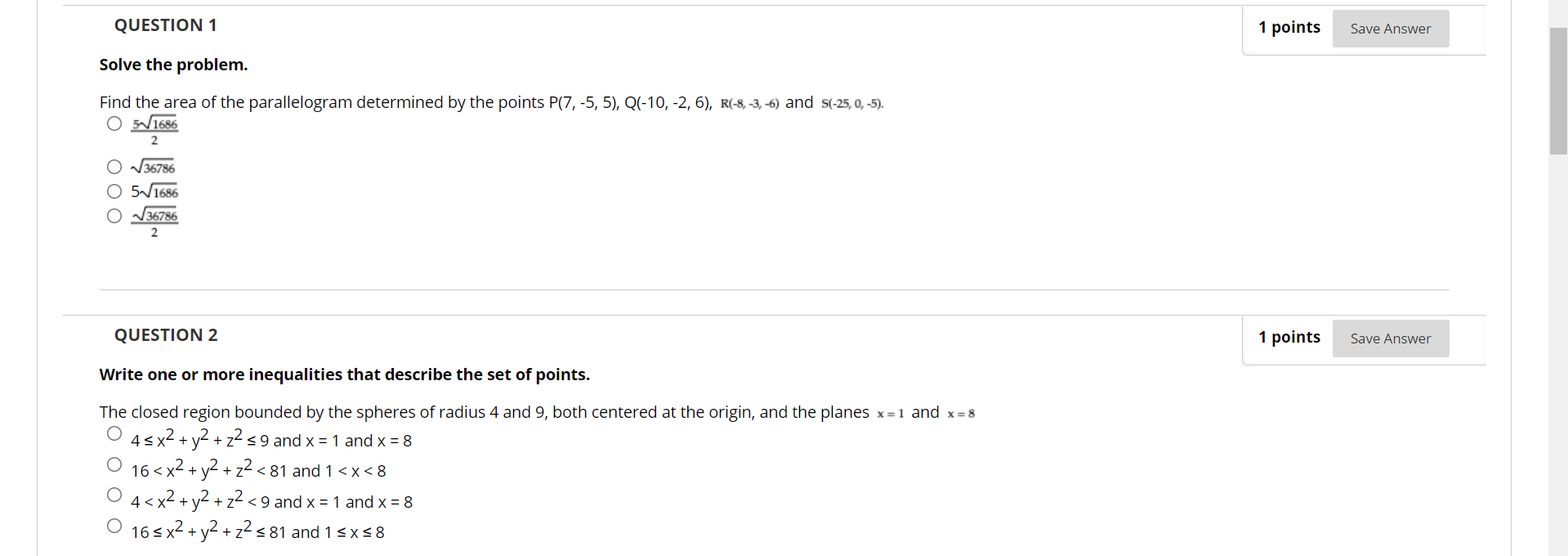 Solved QUESTION 1 1 points Save Answer Solve the problem. | Chegg.com