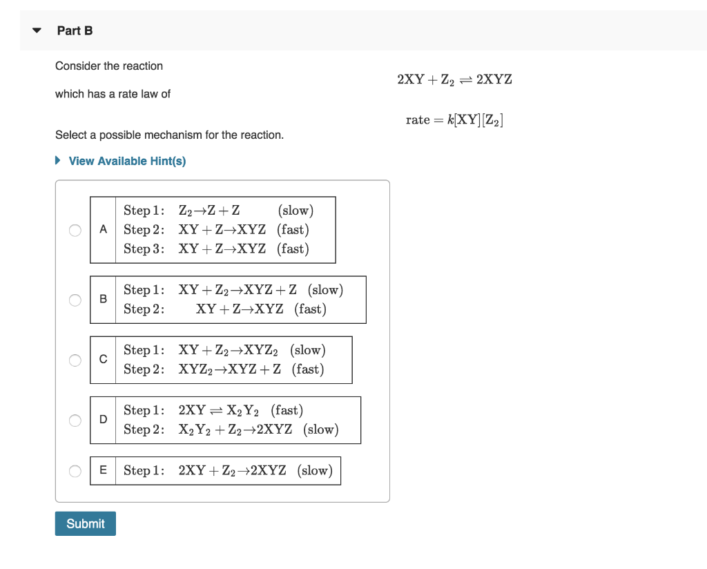 Solved Part A What is the rate law for the following | Chegg.com